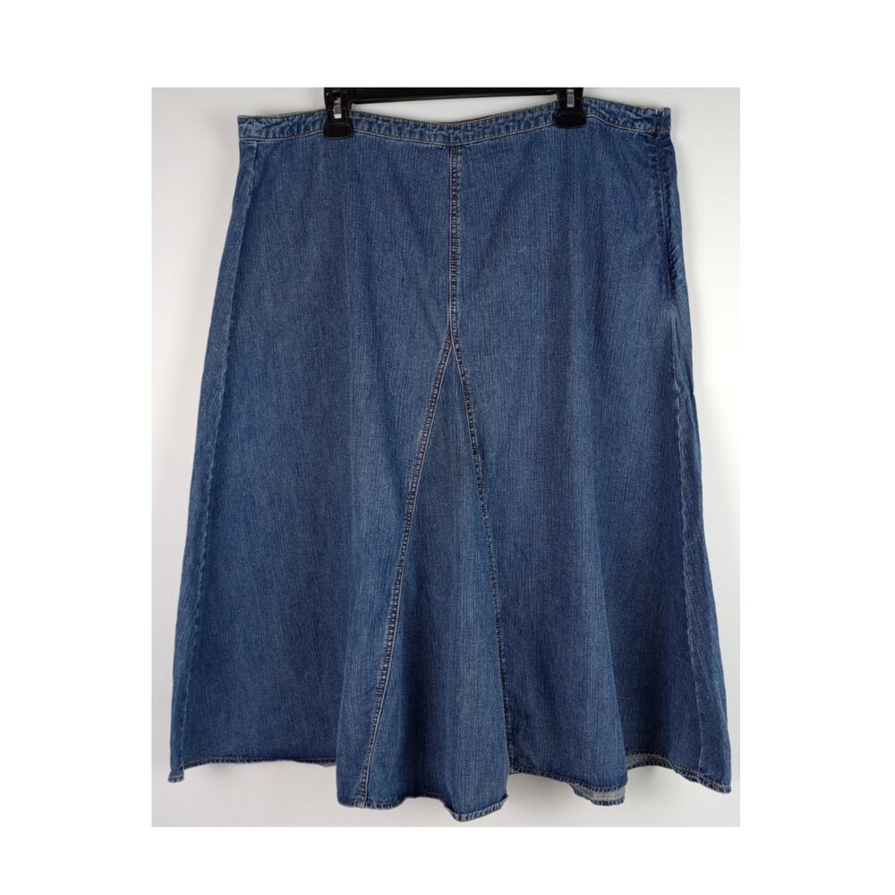 First Issue Womens 16W Blue Denim Cotton Wide Flare Above Knee Flowy Skirt